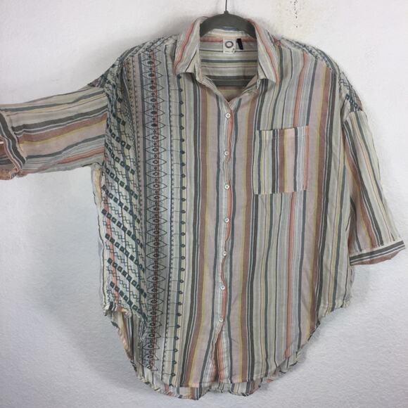 Anthropologie Akemi And Kin Embroidered Striped Button Down Top XS/S Oversized - Picture 8 of 12